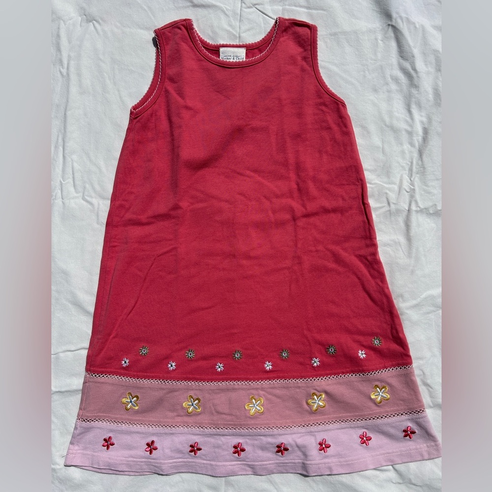 Laura Ashley Pink Sleeveless Floral Trim Dress